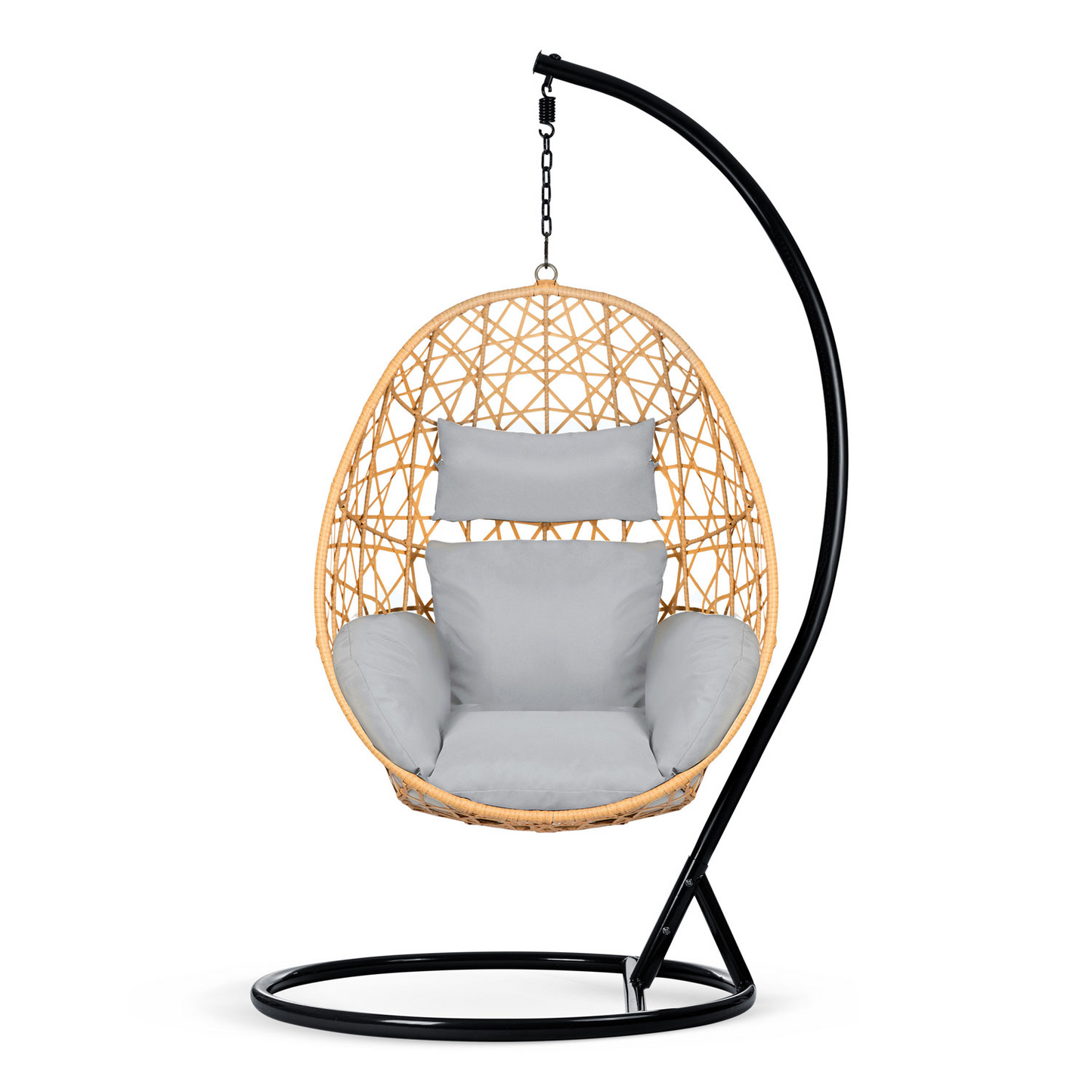 Black Rattan Patio Swing – Modern Durable Outdoor Hanging Egg Chair