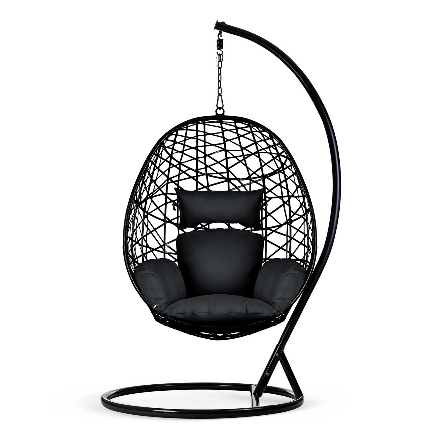 Black Rattan Patio Swing – Modern Durable Outdoor Hanging Egg Chair
