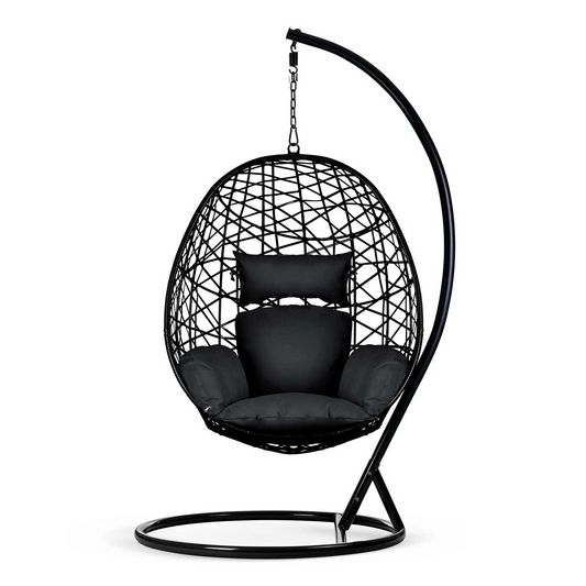 Black Rattan Patio Swing – Modern Durable Outdoor Hanging Egg Chair
