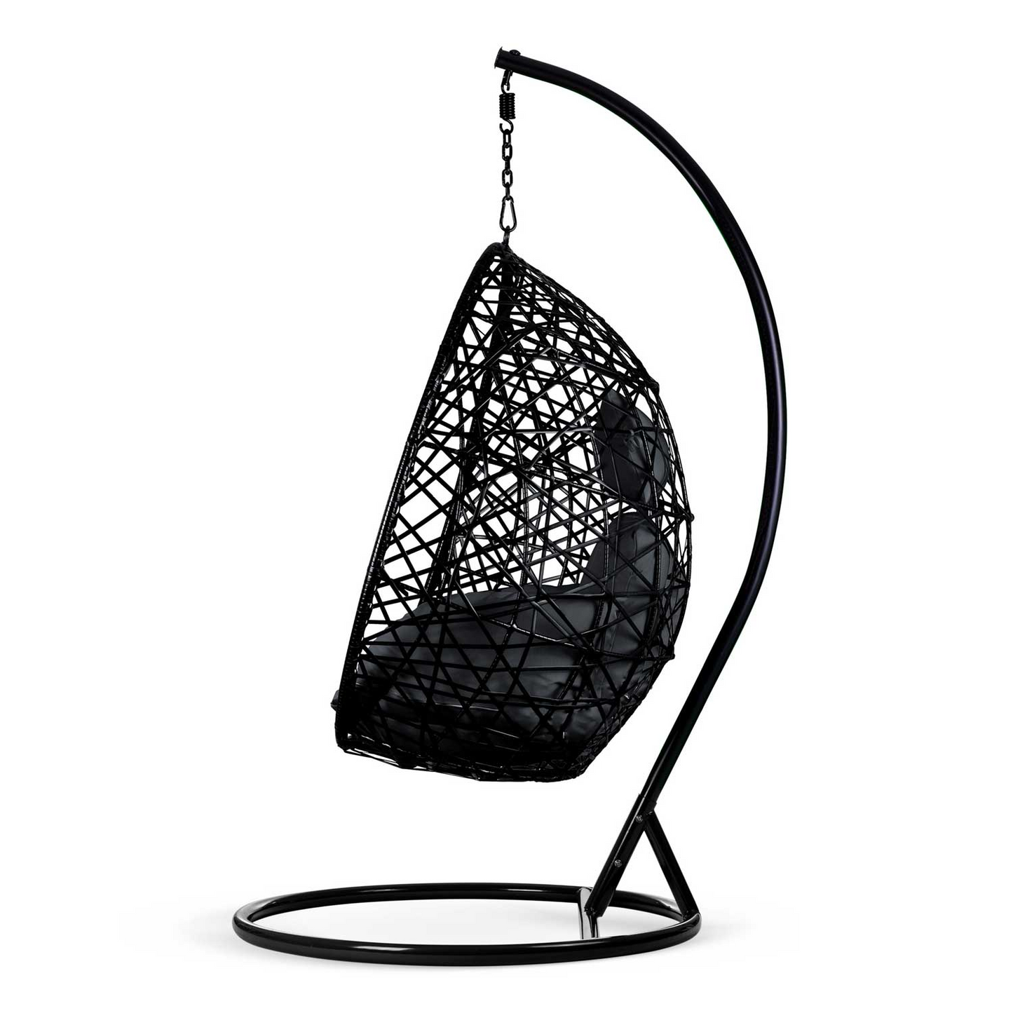 Black Rattan Patio Swing – Modern Durable Outdoor Hanging Egg Chair