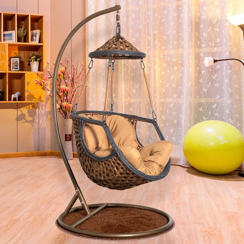 Hanging Wicker Egg Chair with Stand and Canopy