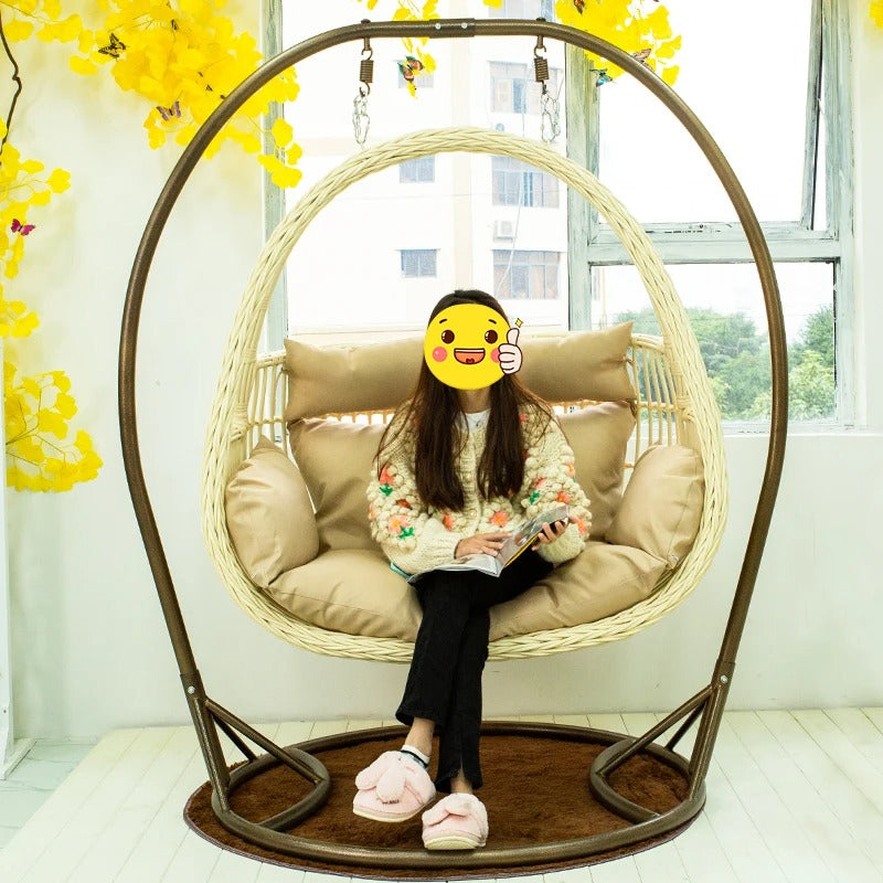Hot Selling Outdoor Hanging Rattan Egg Chair Double Seat